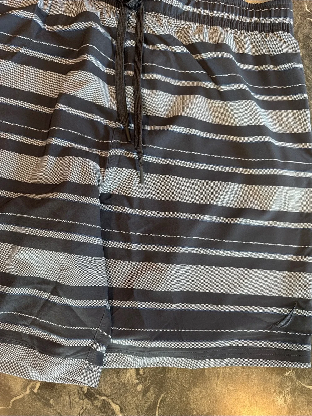 Nautica Men's Blue and White Striped Swim Shorts